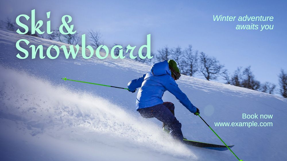 Ski & snowboard blog banner template, editable text