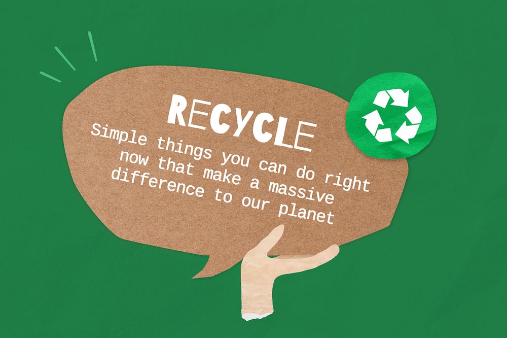 Recycle, word in paper speech bubble, editable design