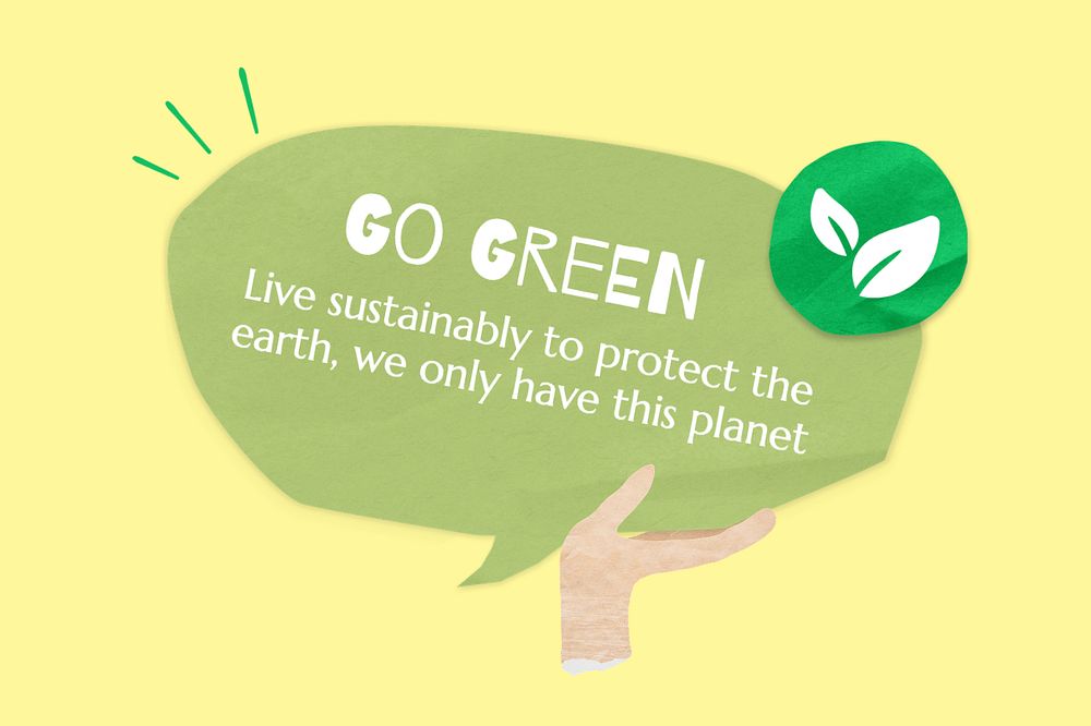 Go green, word in paper speech bubble, editable design