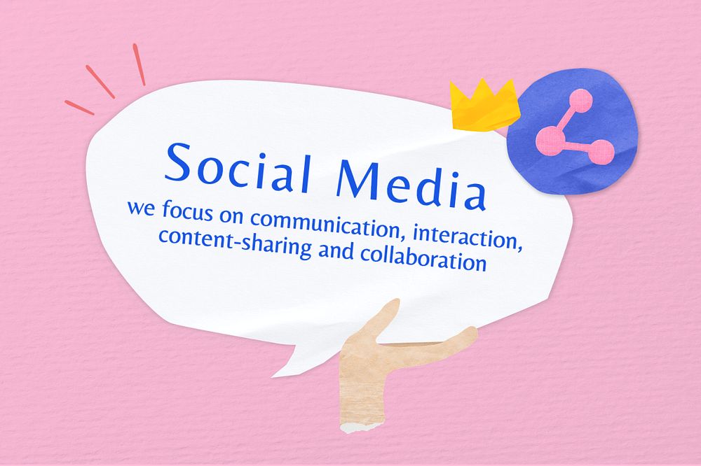 Social media, word in paper speech bubble, editable design