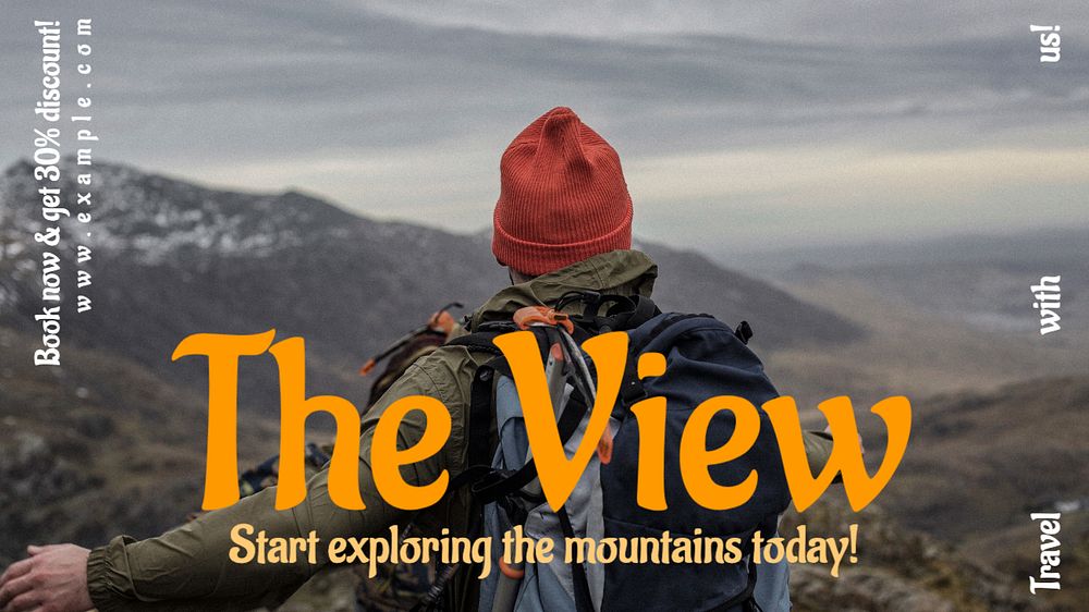 Explore the mountains blog banner template, editable text