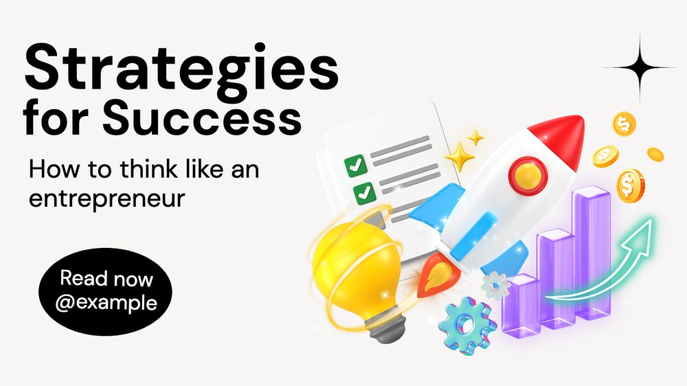 Strategies for success  blog banner template, editable text