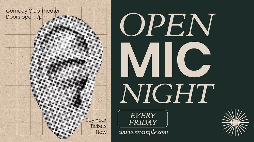 Open mic night blog banner template, editable text