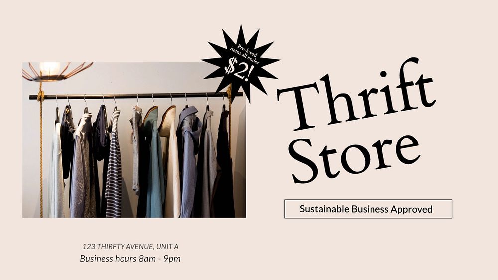 Thrift store ad  blog banner template, editable text