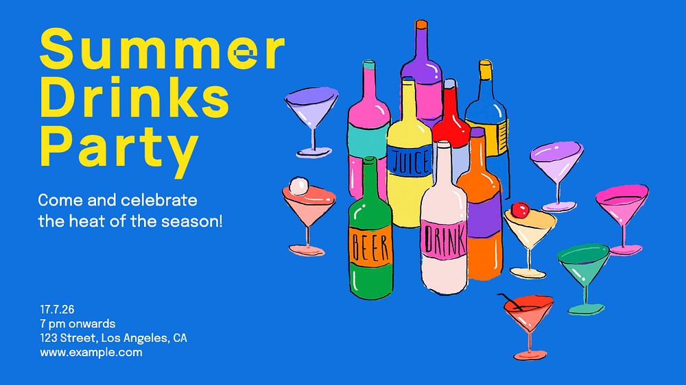 Summer drinks party blog banner template, editable text