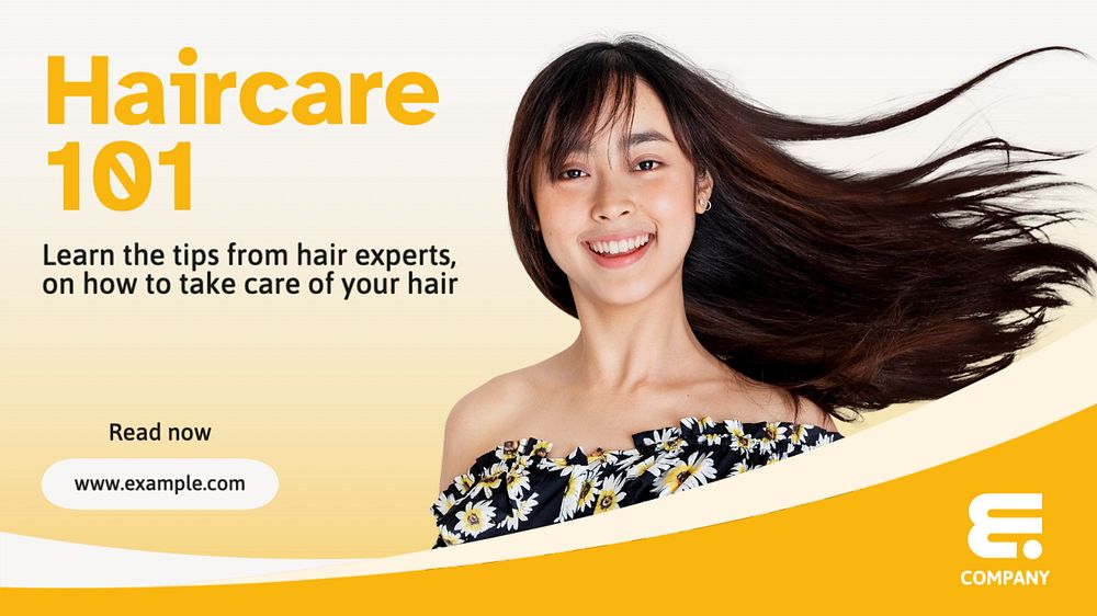 Haircare 101 blog banner template, editable text