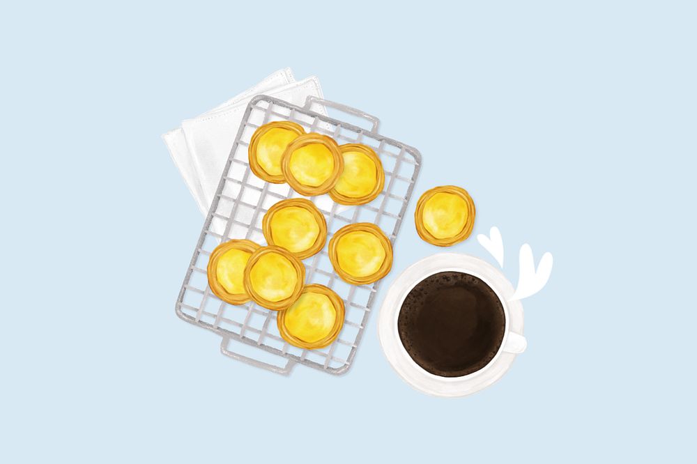 Homemade egg tarts, baking illustration, editable design