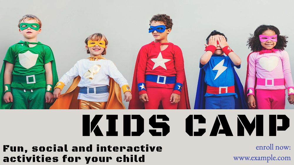 Kids camp blog banner template, editable text