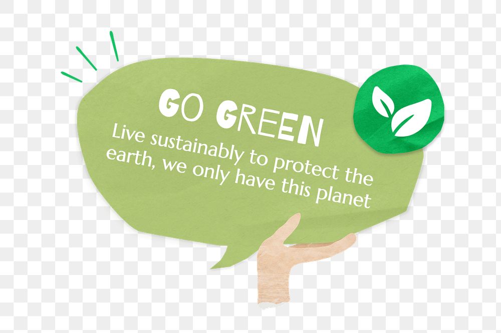 Go green, word in paper speech bubble, editable design