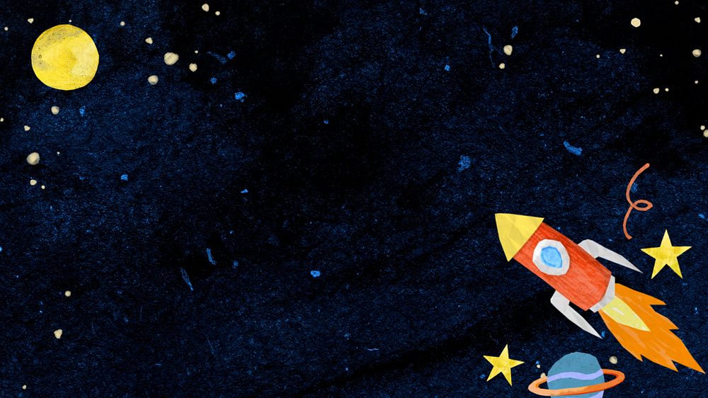 Flying rocket space HD wallpaper, cute galaxy illustration, editable design