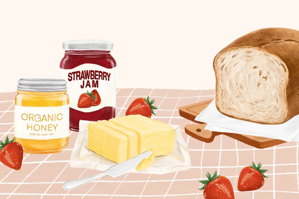 Breakfast toast aesthetic background, food illustration, editable design