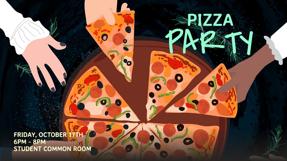 Pizza party invitation blog banner template, editable text