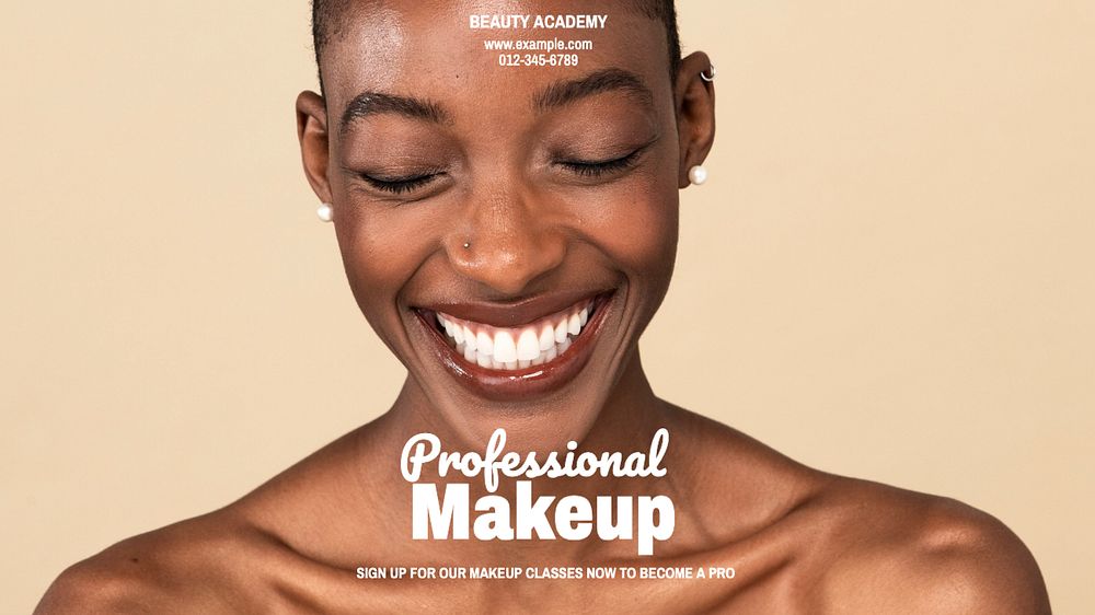 Professional makeup course blog banner template, editable text