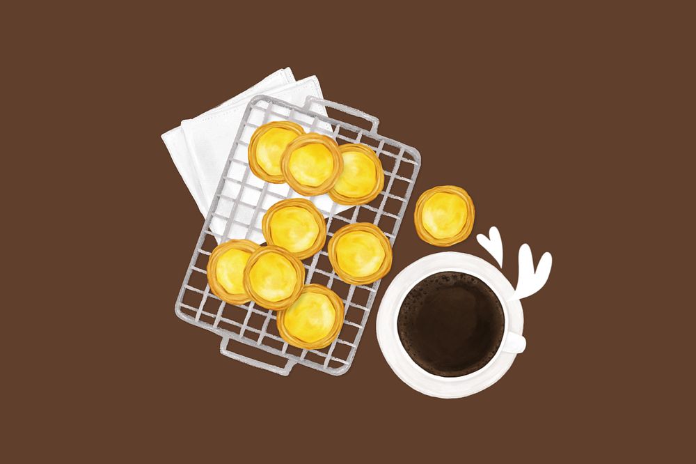 Homemade egg tarts, baking illustration, editable design