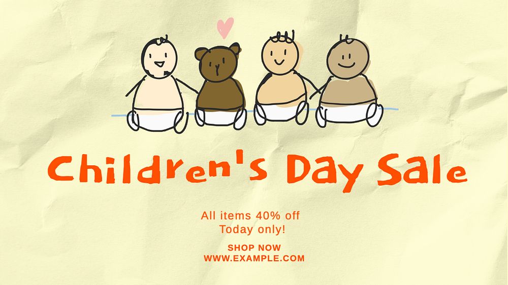 Children's day sale blog banner template, editable text