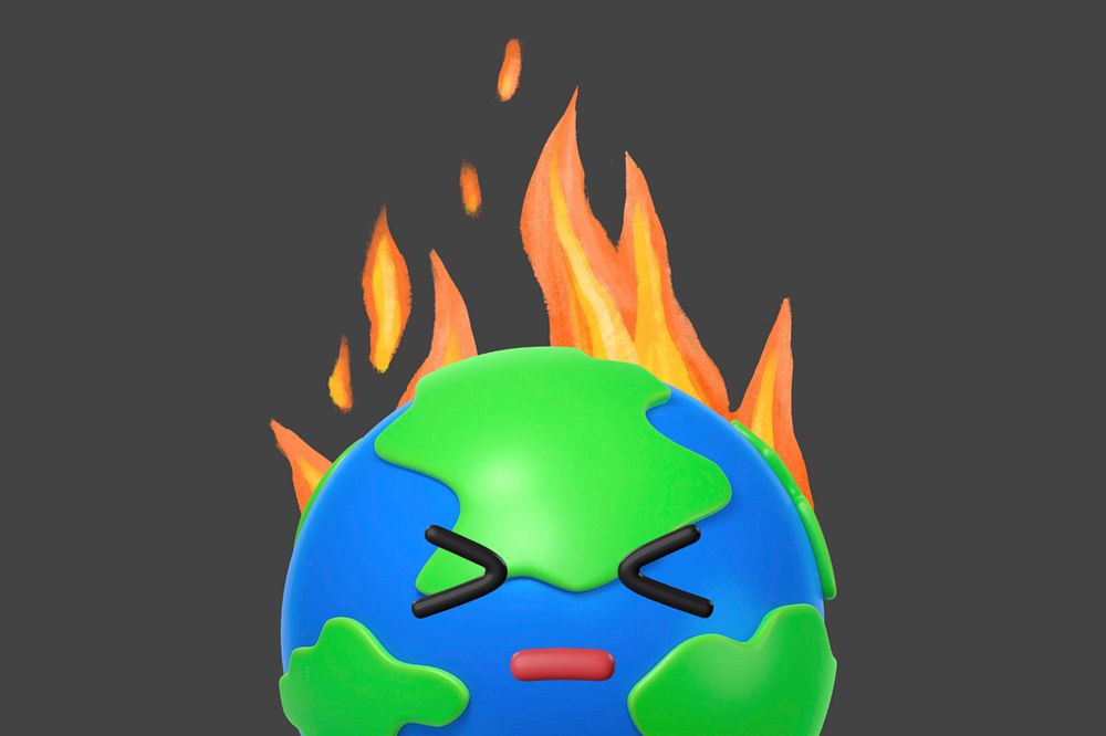 3D burning globe, global warming editable illustration