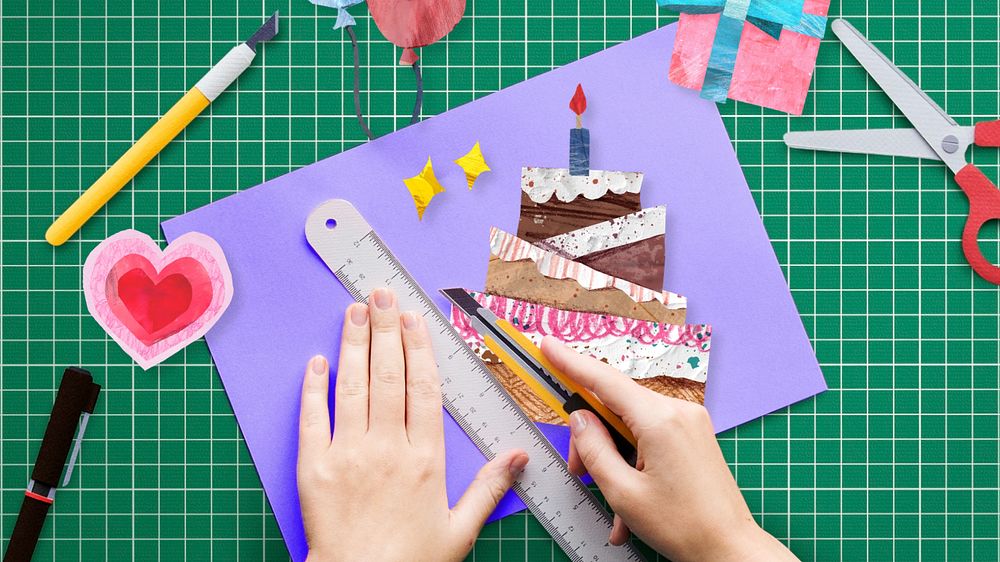 Birthday cake celebration, DIY paper craft photo, editable design