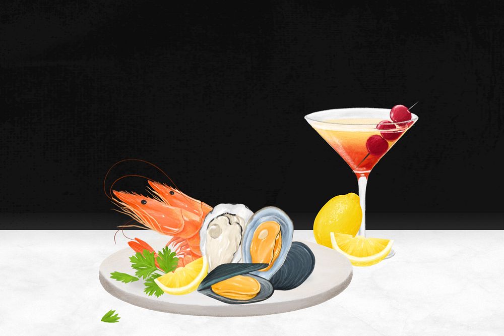 Seafood boils background, food digital painting, editable design