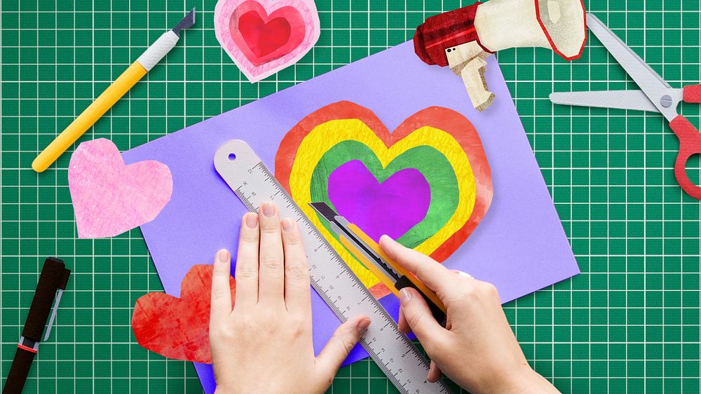 LGBTQ rainbow heart, DIY paper craft photo, editable design