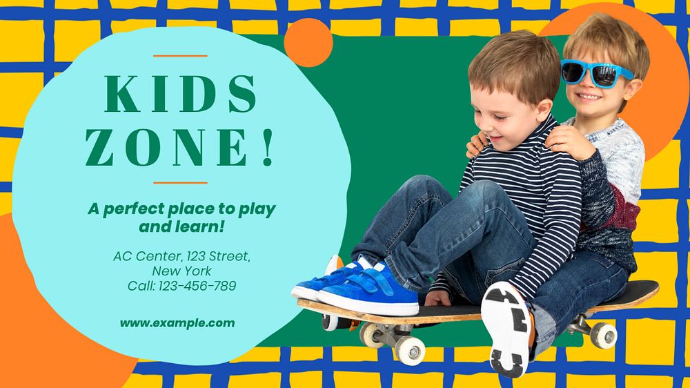 Kids zone  blog banner template, editable text