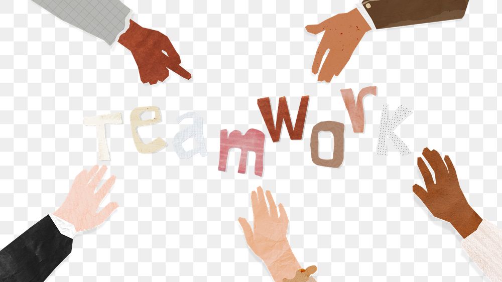 Teamwork word, paper diverse hands united collage, editable design