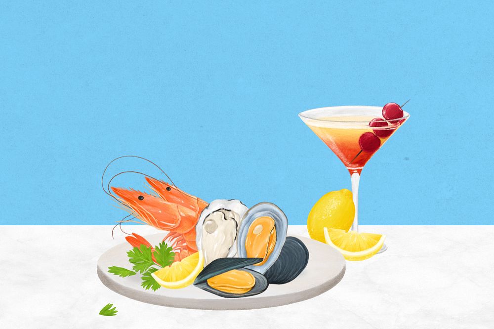 Seafood boils background, food digital painting, editable design