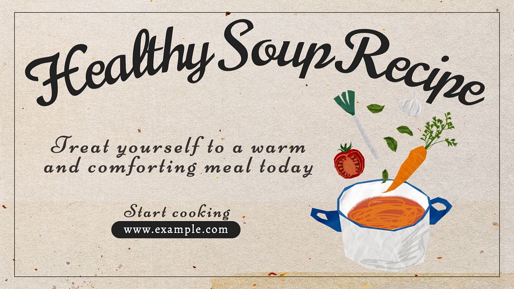 Healthy soup recipe blog banner template, editable text