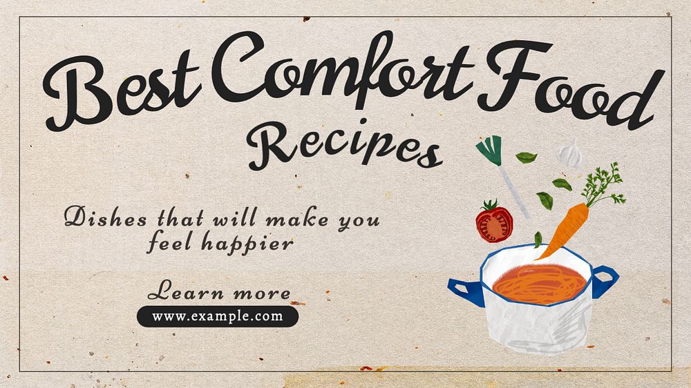 Comfort food recipes blog banner template, editable text