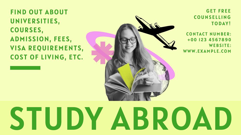 Study abroad counselling  blog banner template, editable text