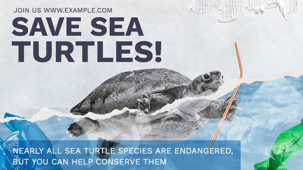 Save sea turtles  blog banner template, editable text