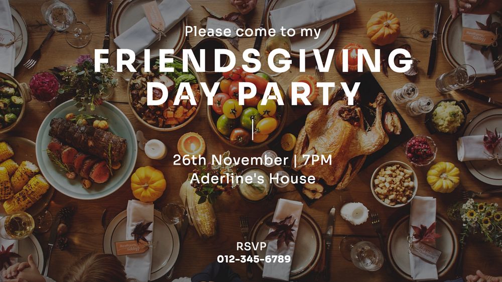 Friendsgiving Day party blog banner template, editable text