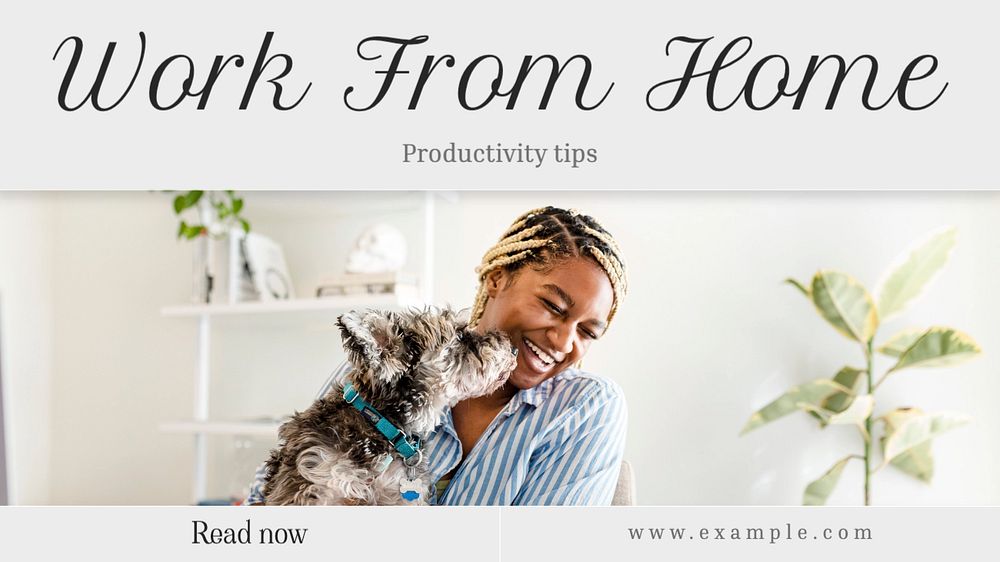 Work from home  blog banner template, editable text