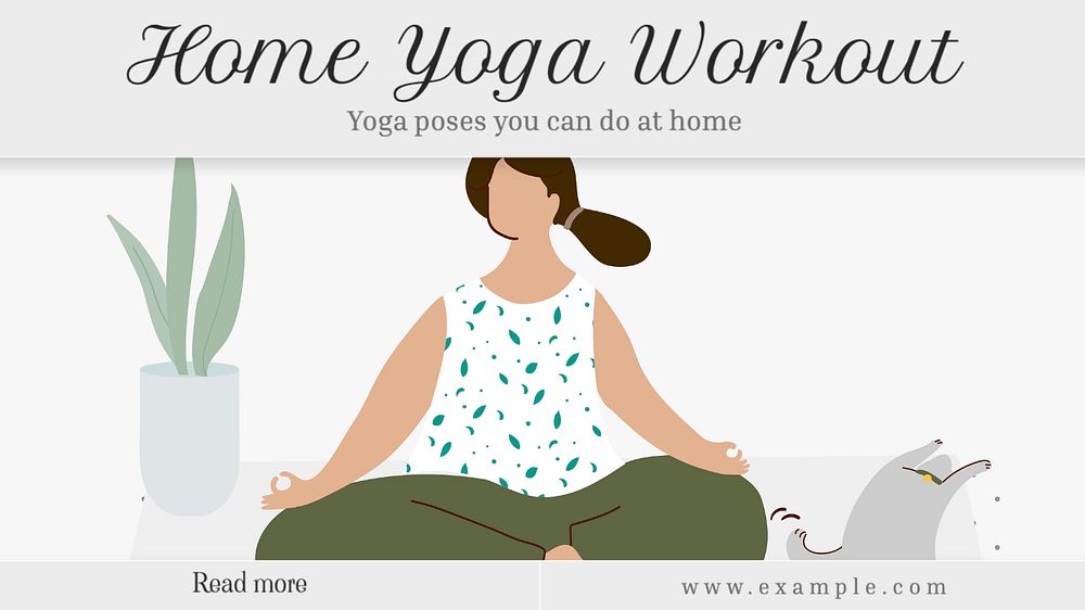 Home yoga workout  blog banner template, editable text