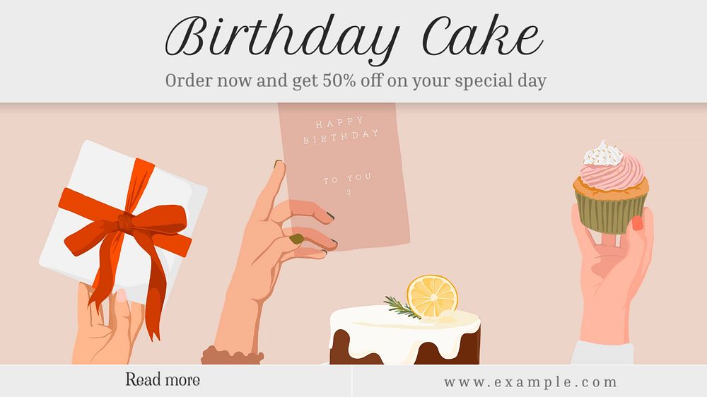 Birthday cake  blog banner template, editable text