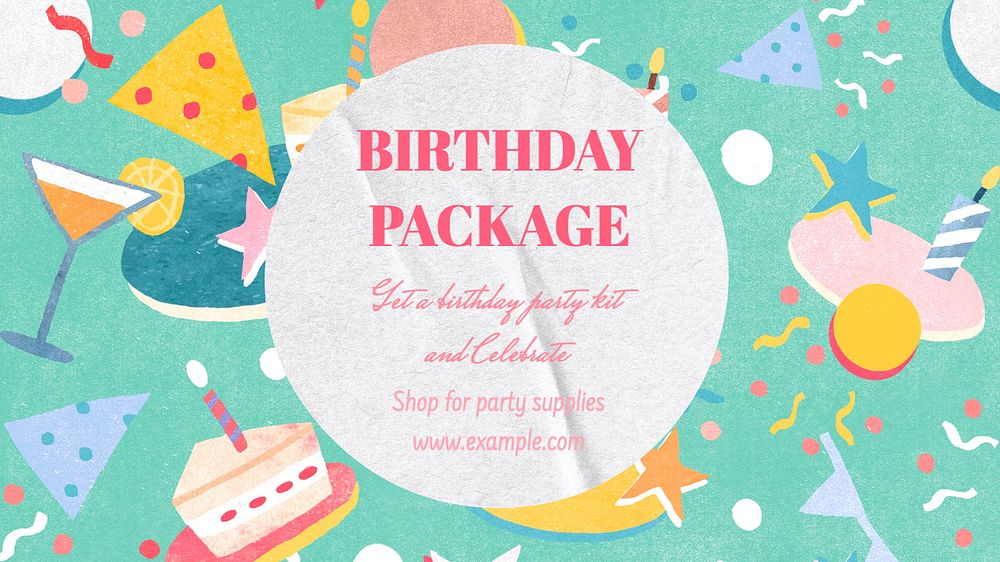 Birthday party supplies blog banner template, editable text