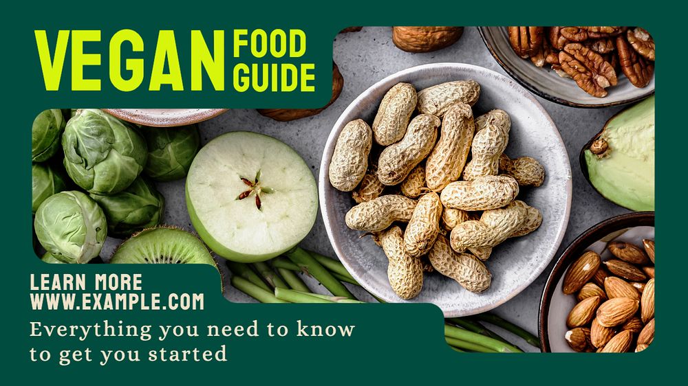 Vegan food  blog banner template, editable text