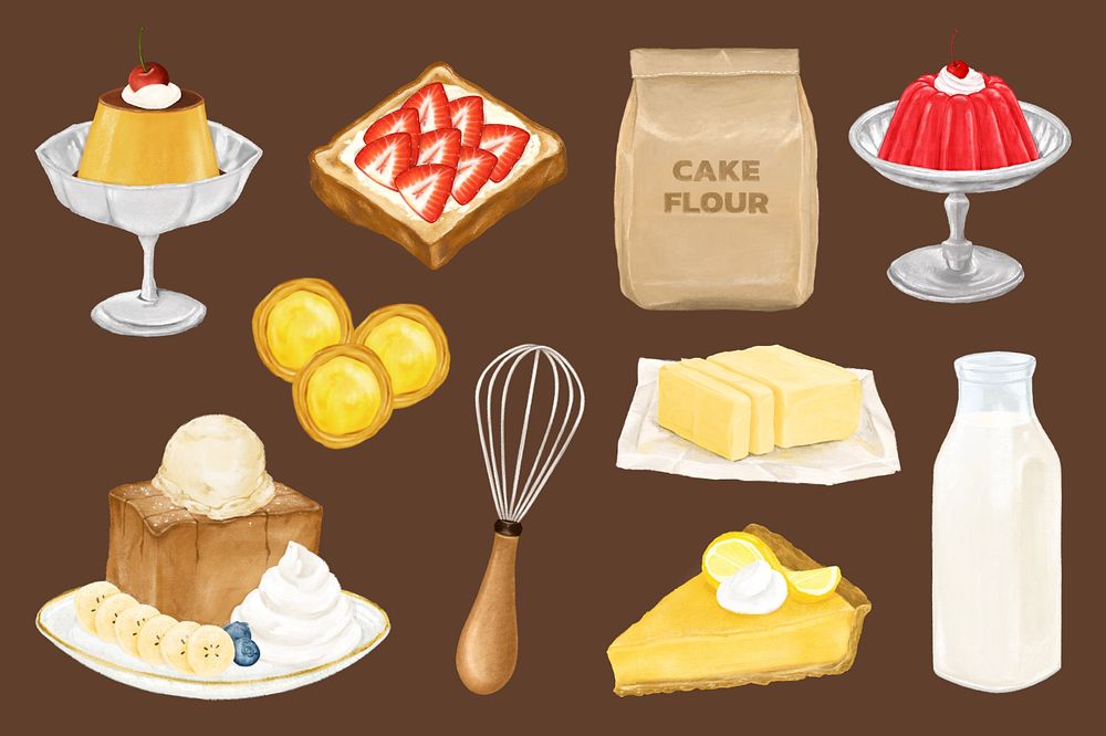 Homemade dessert, pastry collage element set, editable design
