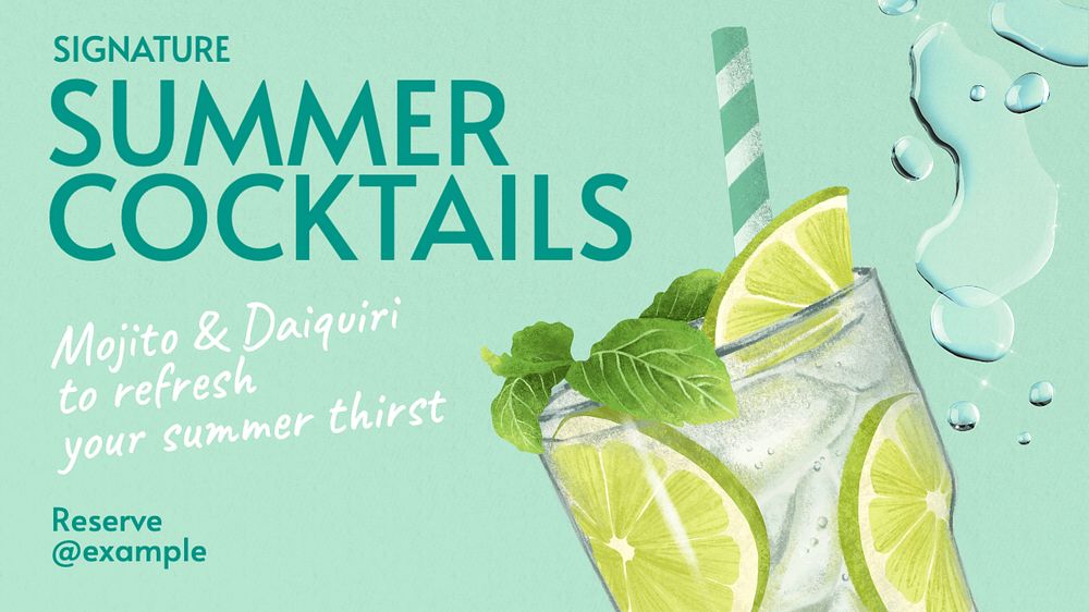 Summer cocktails  blog banner template, editable text