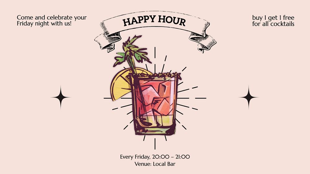 Happy hour  blog banner template, editable text