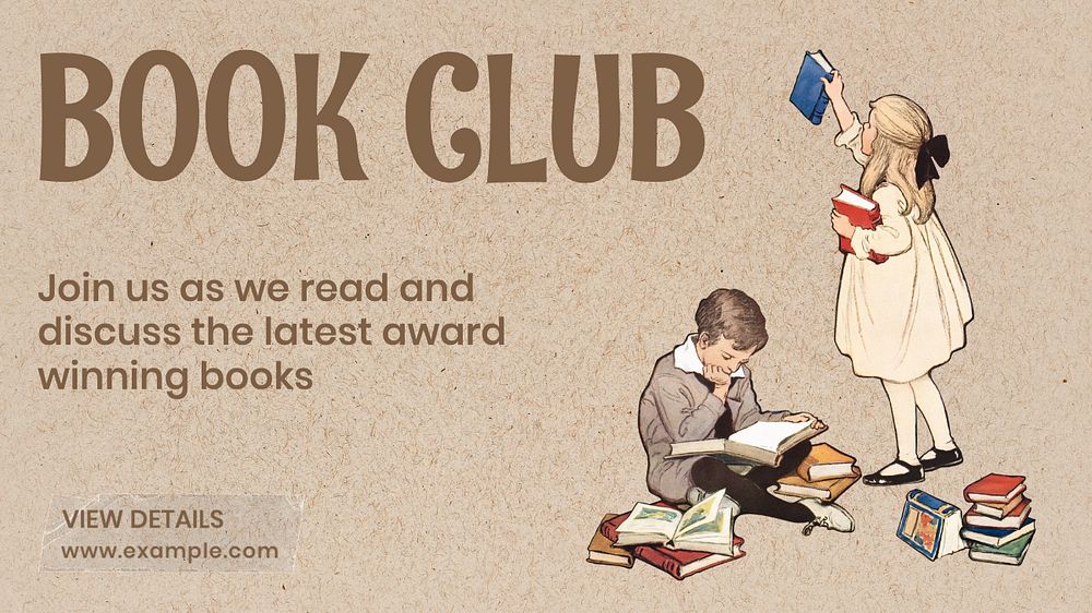 Book club  blog banner template, editable text