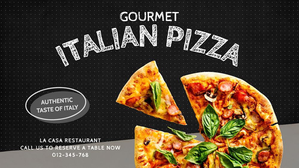 Gourmet Italian pizza  blog banner template, editable text