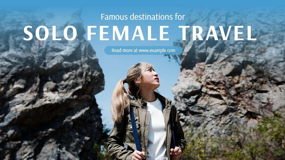 Female travel  blog banner template, editable text