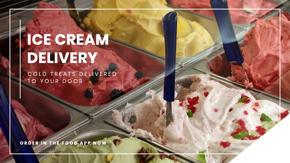 Ice cream delivery blog banner template, editable design