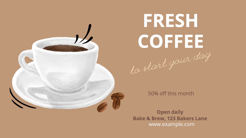 Fresh coffee blog banner template, editable text