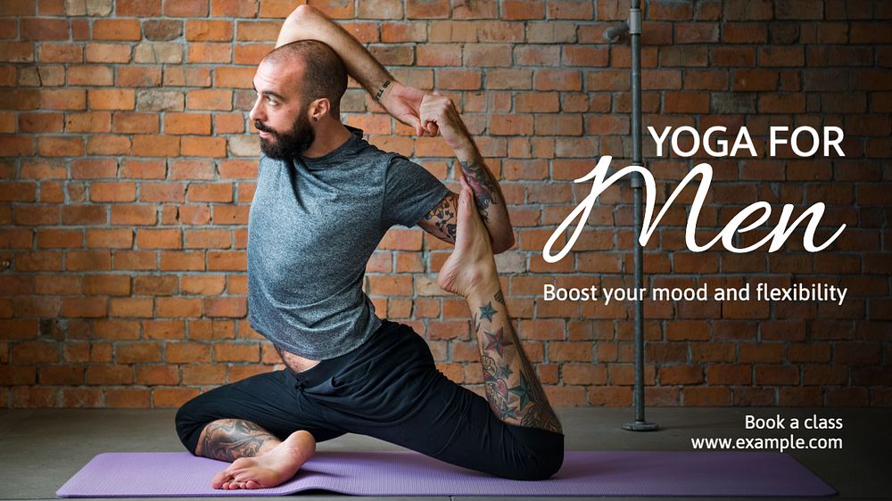 Yoga for men blog banner template, editable text