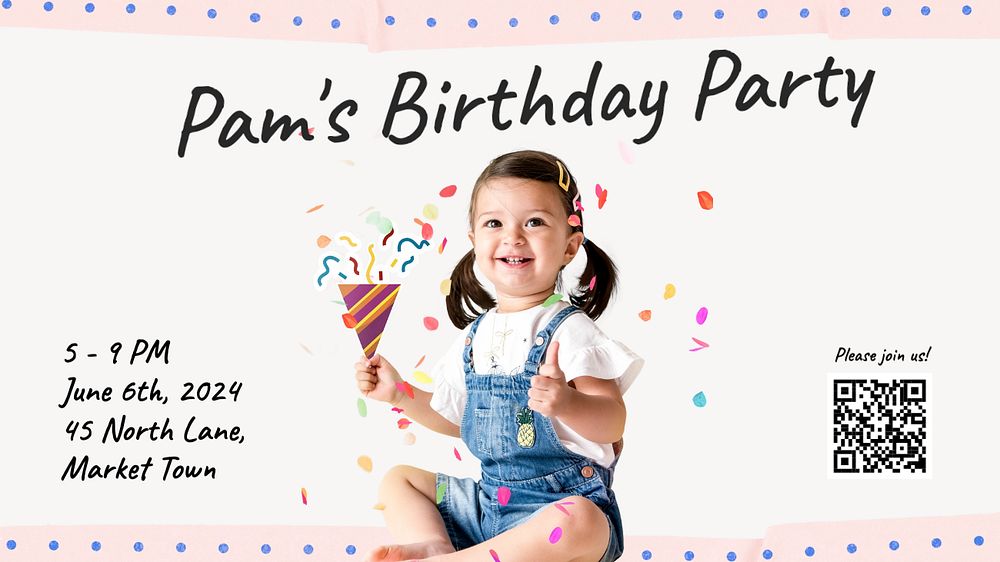 Birthday party  blog banner template, editable text