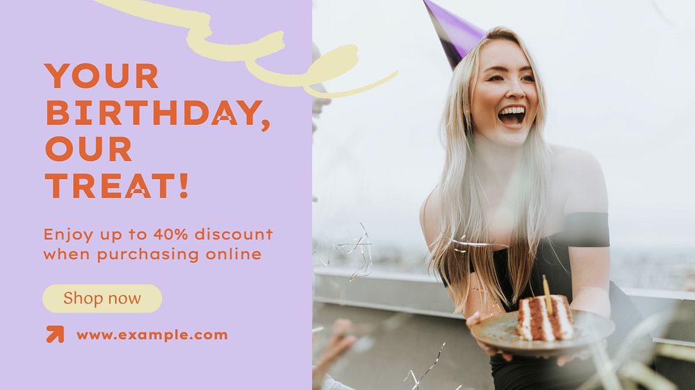 Birthday discount blog banner template, editable text