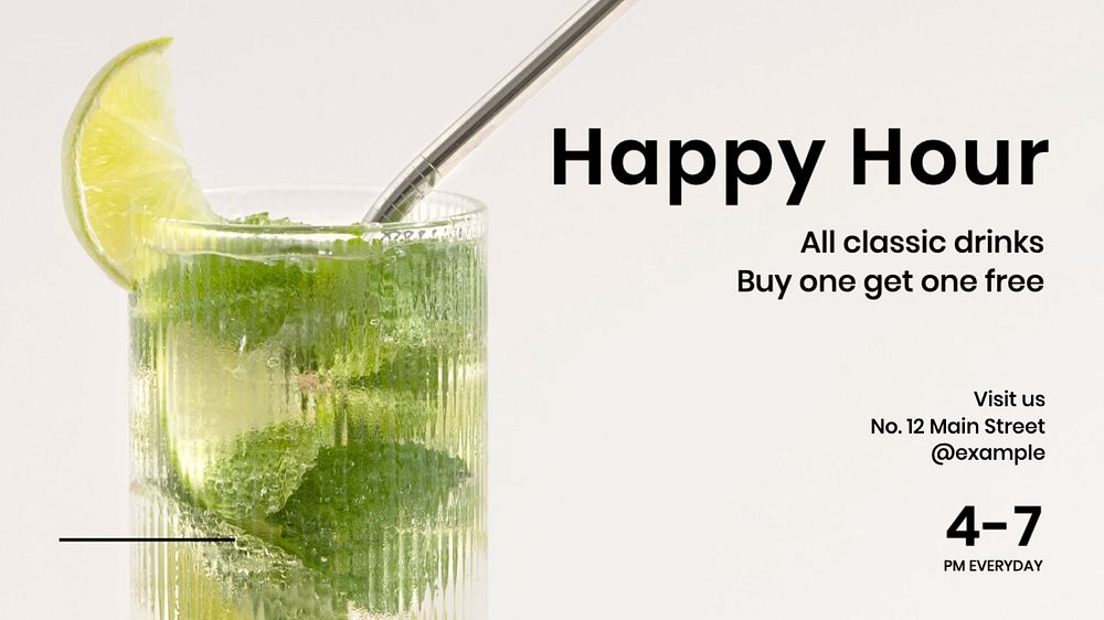 Happy hour  blog banner template, editable text