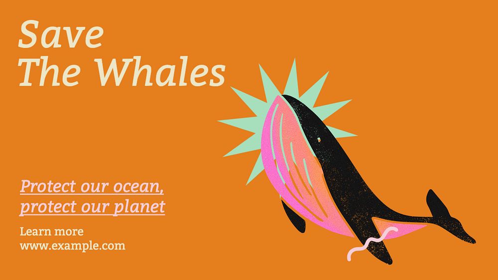 Save the whales blog banner template, editable text