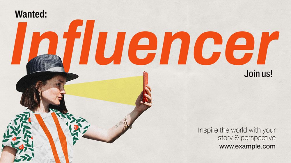 Influencer hiring blog banner template, editable text